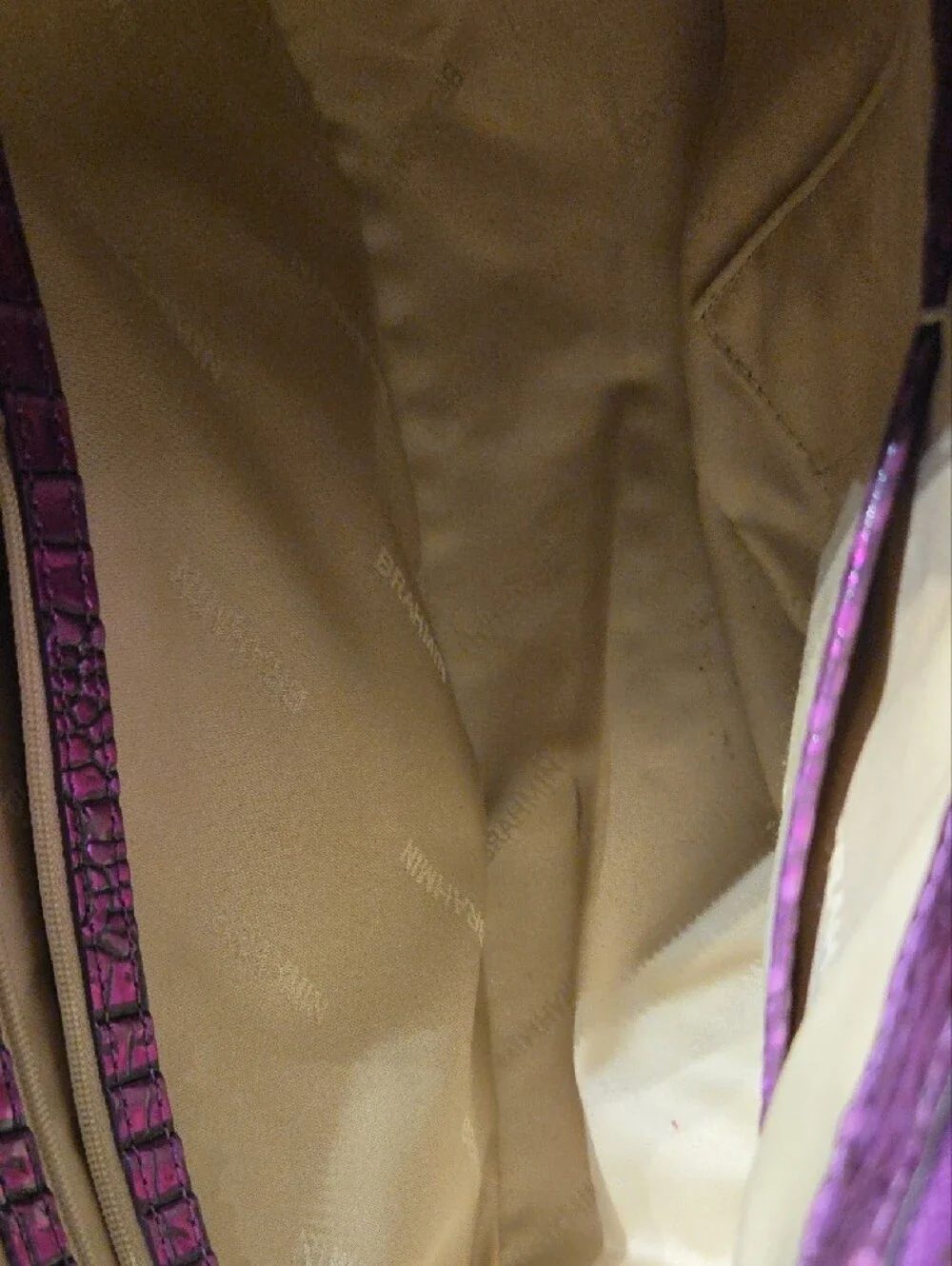 Brahmin Purple Croc-Embossed Large Hobo Bag With Credit Card Holder With Zipper
